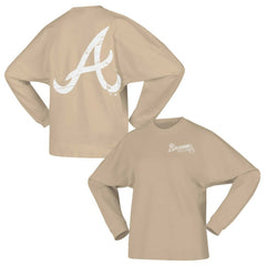 Atlanta Braves Fanatics Women's Branded Fleece Pullover Sweatshirt - Tan Pullover