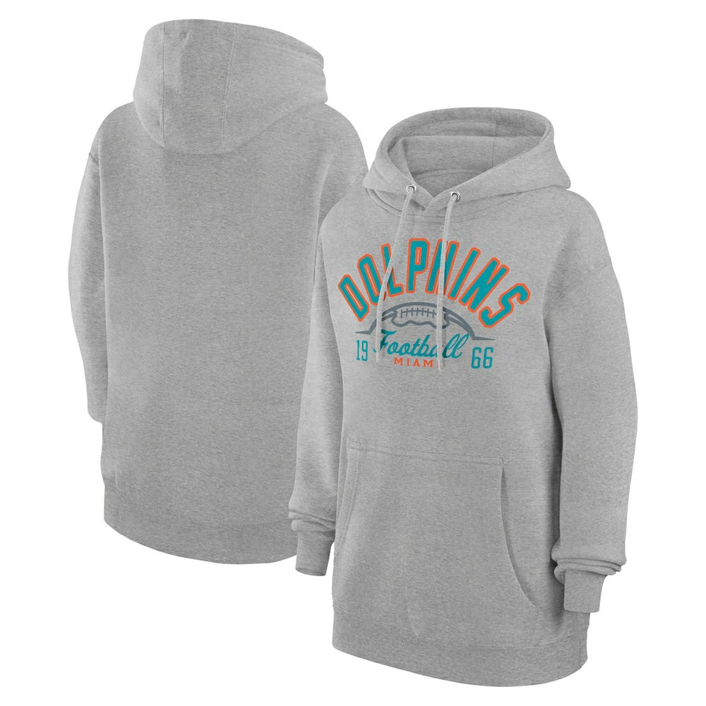 Miami Dolphins Starter Unisex Half Ball Team Fleece Pullover Hoodie - Heather Gray Hoodies