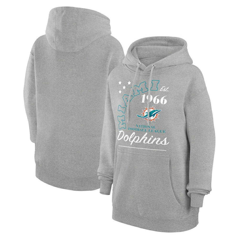 Miami Dolphins Starter Unisex Arch Team Fleece Pullover Hoodie - Heather Gray Hoodies