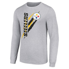 Pittsburgh Steelers Starter Color Scratch Long Sleeve T-Shirt - Heather Gray T-shirts
