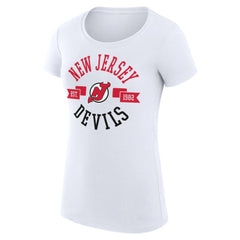 New Jersey Devils G-III 4Her by Carl Banks Women's Super-Slim Fit Lightweight City Graphic Sport Crewneck T-Shirt - White | US 200593091