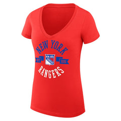 New York Rangers G-III 4Her by Carl Banks Women's Super-Slim Fit Lightweight City Graphic V-Neck T-Shirt - Red | US 200593330