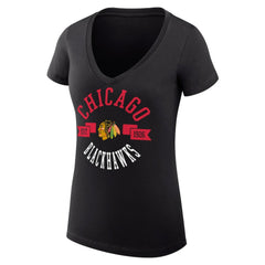 Chicago Blackhawks G-III 4Her by Carl Banks Women's Super-Slim Fit Lightweight City Graphic V-Neck T-Shirt - Black | US 200593351