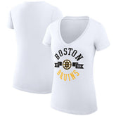 Boston Bruins G-III 4Her by Carl Banks Women's Super-Slim Fit Lightweight City Graphic V-Neck T-Shirt - White | US 200593366