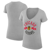 Chicago Blackhawks G-III 4Her by Carl Banks Women's Super-Slim Fit Lightweight City Graphic V-Neck T-Shirt - Heather Gray | US 200593377