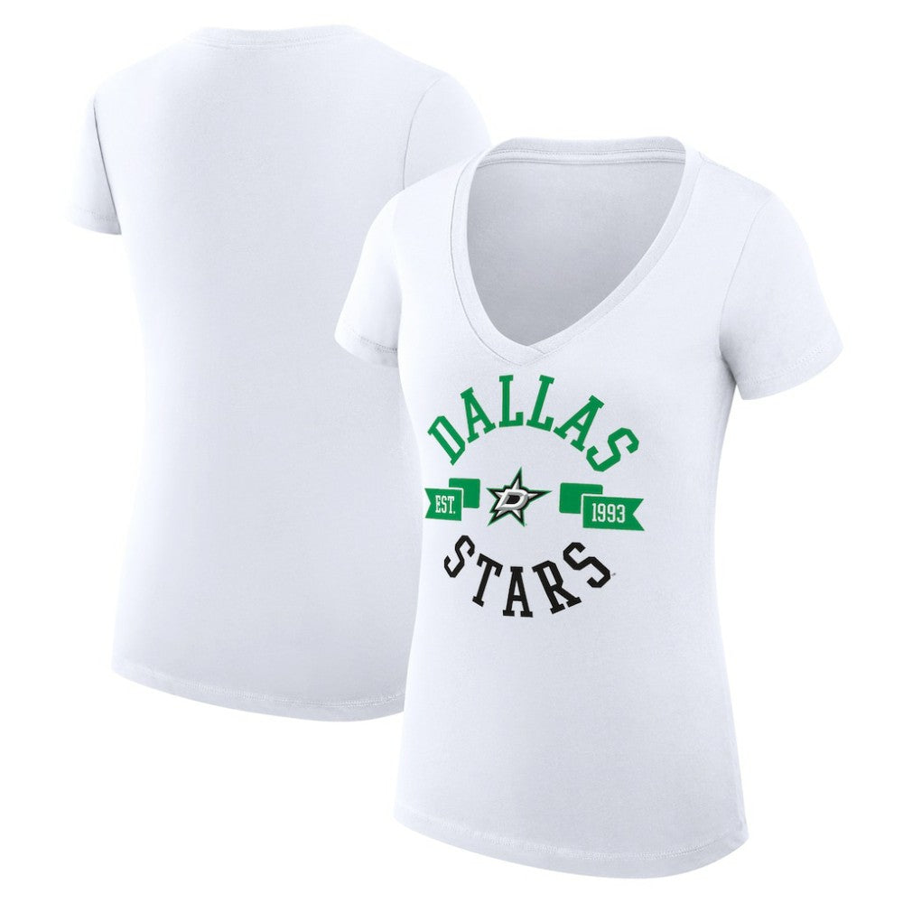 Dallas Stars G-III 4Her by Carl Banks Women's Super-Slim Fit Lightweight City Graphic V-Neck T-Shirt - White | US 200593384