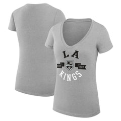 Los Angeles Kings G-III 4Her by Carl Banks Women's Super-Slim Fit Lightweight City Graphic V-Neck T-Shirt - Heather Gray | US 200593387