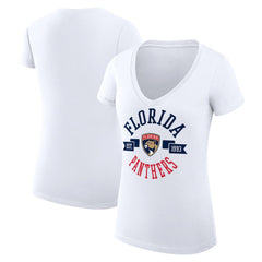 Florida Panthers G-III 4Her by Carl Banks Women's Super-Slim Fit Lightweight City Graphic V-Neck T-Shirt - White | US 200593391