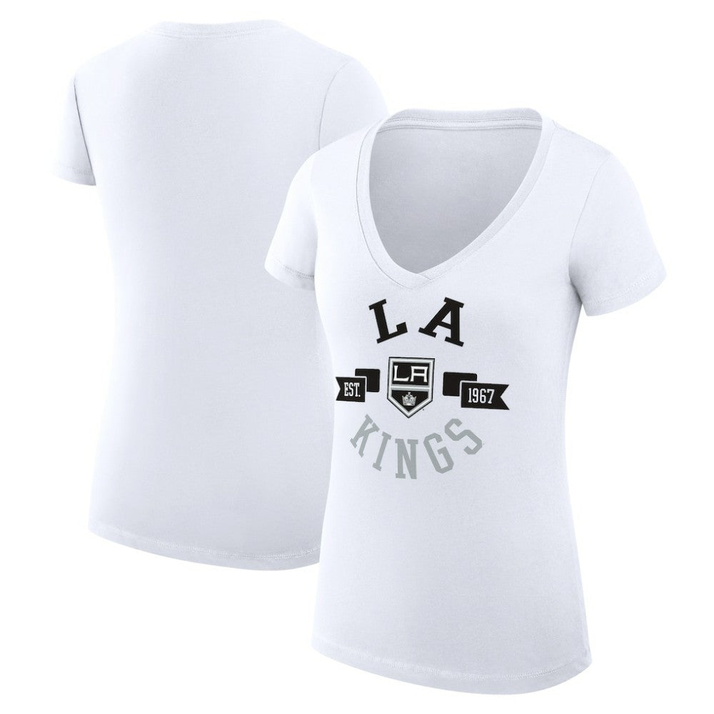 Los Angeles Kings G-III 4Her by Carl Banks Women's Super-Slim Fit Lightweight City Graphic V-Neck T-Shirt - White | US 200593393