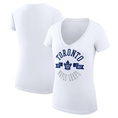 Toronto Maple Leafs G-III 4Her by Carl Banks Women's Super-Slim Fit Lightweight City Graphic V-Neck T-Shirt - White | US 200593423