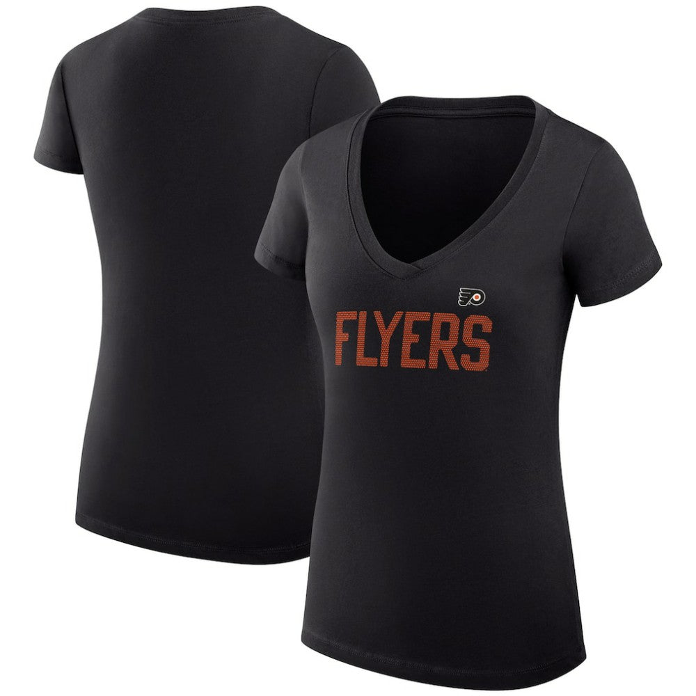 Philadelphia Flyers G-III 4Her by Carl Banks Women's Super-Slim Fit Lightweight Dot Print Team V-Neck T-Shirt - Black | US 200595333