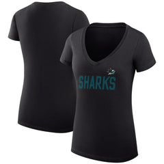 San Jose Sharks G-III 4Her by Carl Banks Women's Super-Slim Fit Lightweight Dot Print Team V-Neck T-Shirt - Black | US 200595338