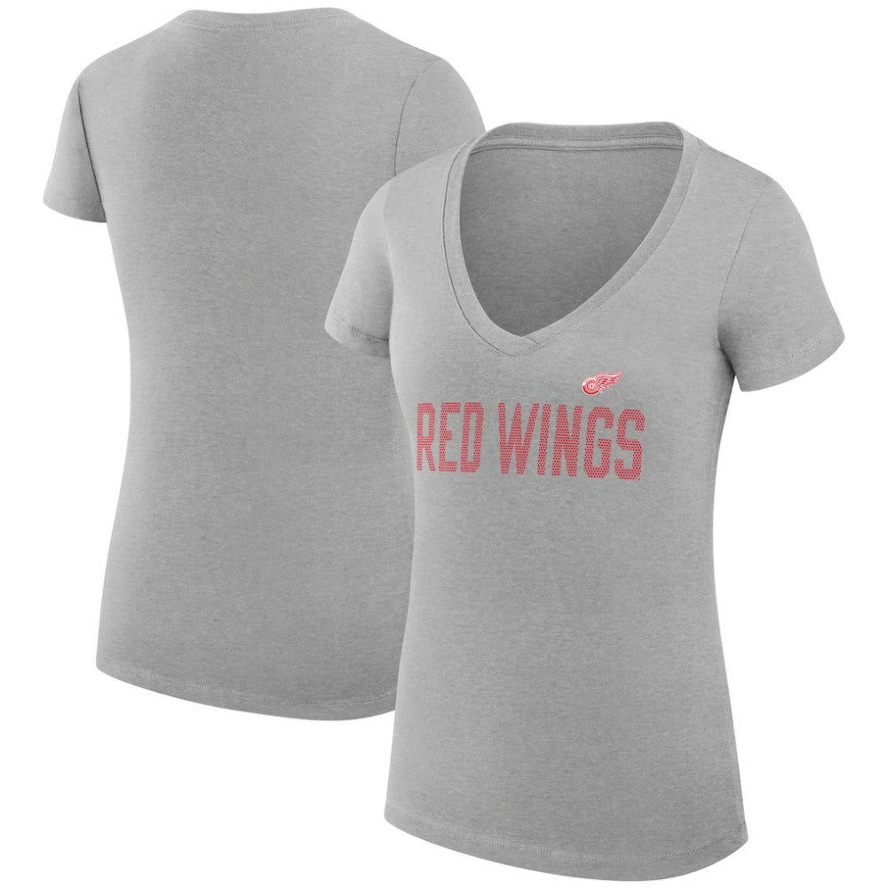 Detroit Red Wings G-III 4Her by Carl Banks Women's Super-Slim Fit Lightweight Dot Print Team V-Neck T-Shirt - Heather Gray | US 200595348