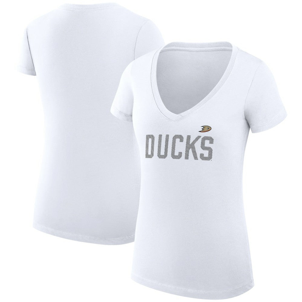 Anaheim Ducks G-III 4Her by Carl Banks Women's Super-Slim Fit Lightweight Dot Print Team V-Neck T-Shirt - White | US 200595366