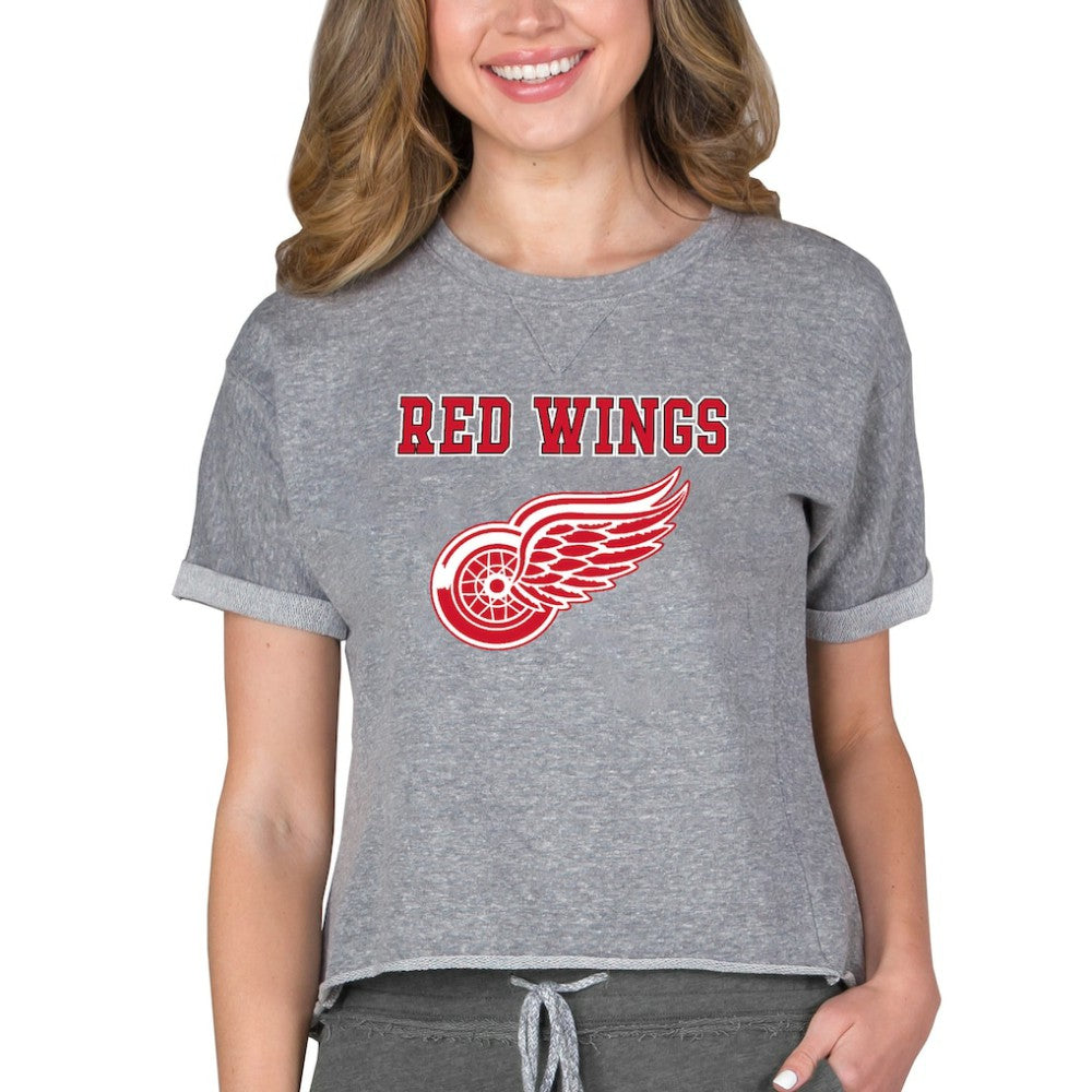 Detroit Red Wings Concepts Sport Women's Tri-Blend Mainstream Terry Short Sleeve Sweatshirt Top - Heather Gray | US 200596334