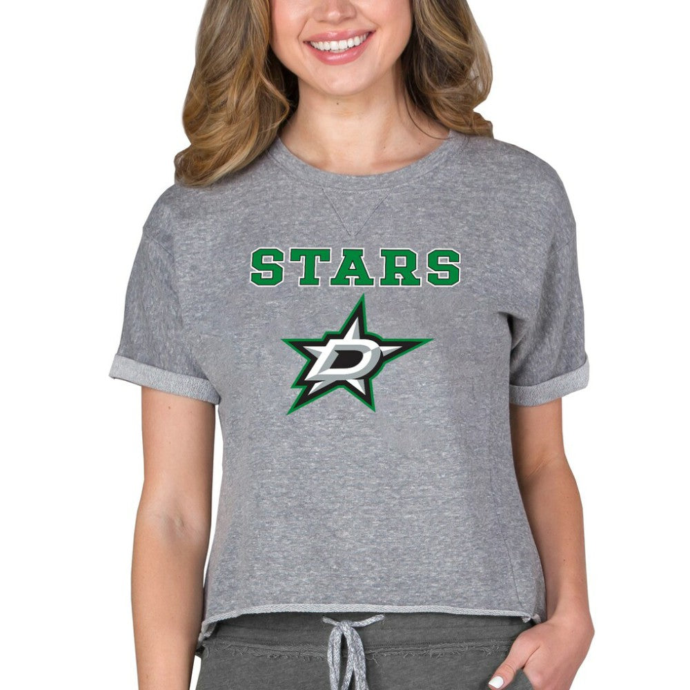 Dallas Stars Concepts Sport Women's Tri-Blend Mainstream Terry Short Sleeve Sweatshirt Top - Heather Gray | US 200596337