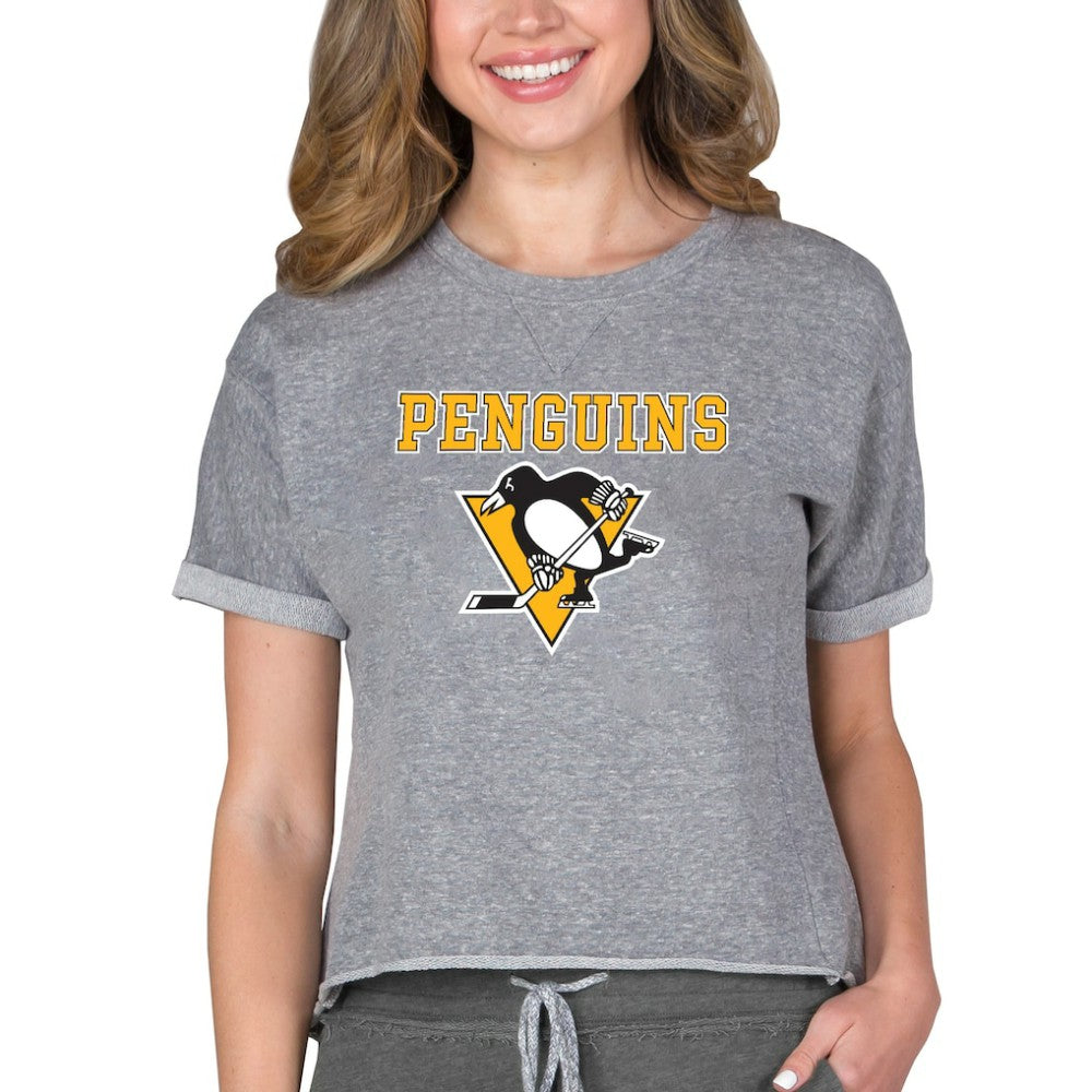 Pittsburgh Penguins Concepts Sport Women's Tri-Blend Mainstream Terry Short Sleeve Sweatshirt Top - Heather Gray | US 200596342