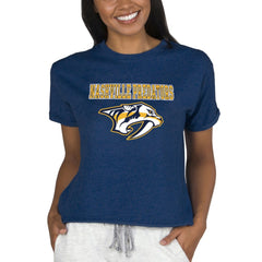Nashville Predators Concepts Sport Women's Tri-Blend Mainstream Terry Short Sleeve Sweatshirt Top - Navy | US 200596354