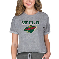 Minnesota Wild Concepts Sport Women's Tri-Blend Mainstream Terry Short Sleeve Sweatshirt Top - Heather Gray | US 200596356