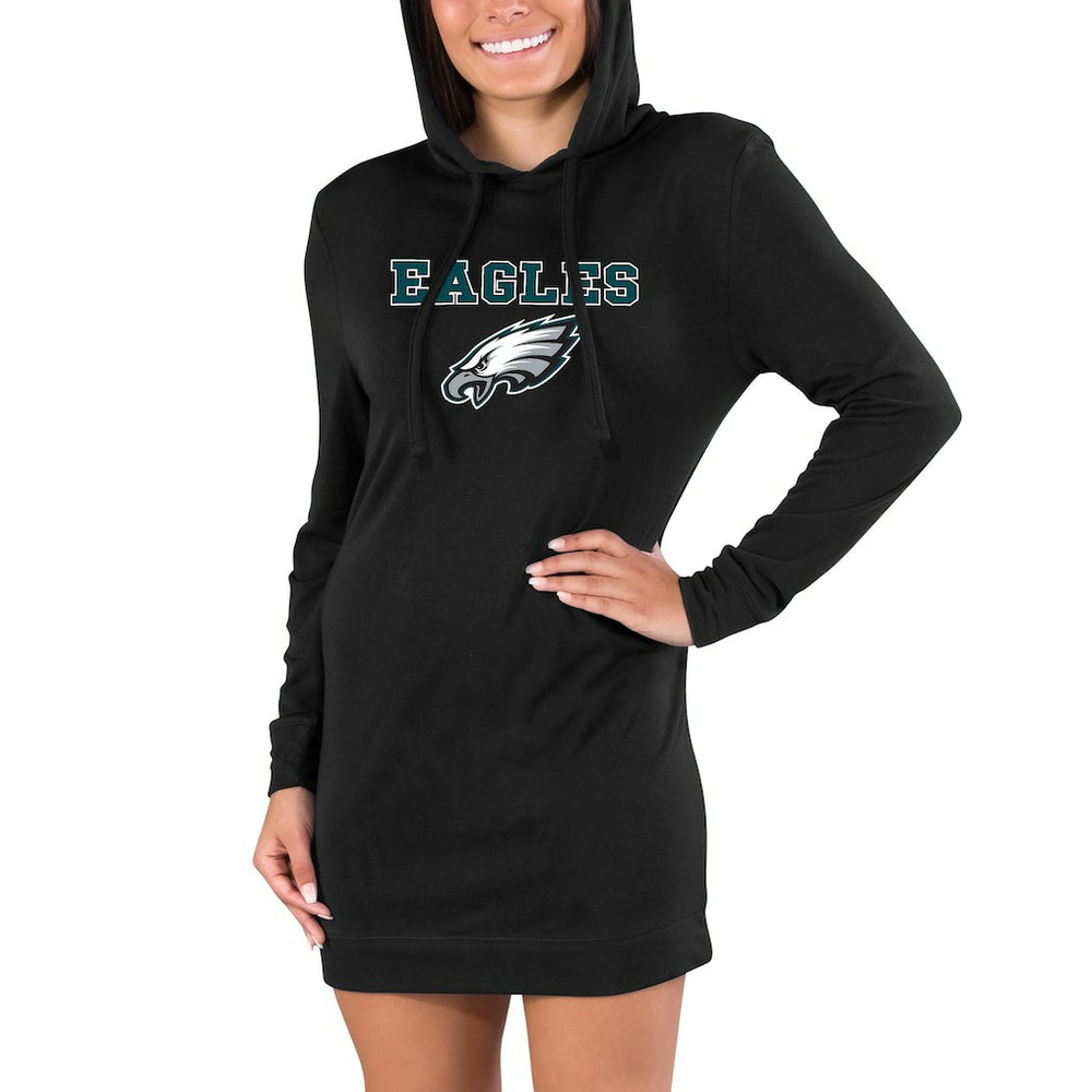 Philadelphia Eagles Concepts Sport Women's Gather Long Sleeve Hoodie Nightshirt - Black Hoodies