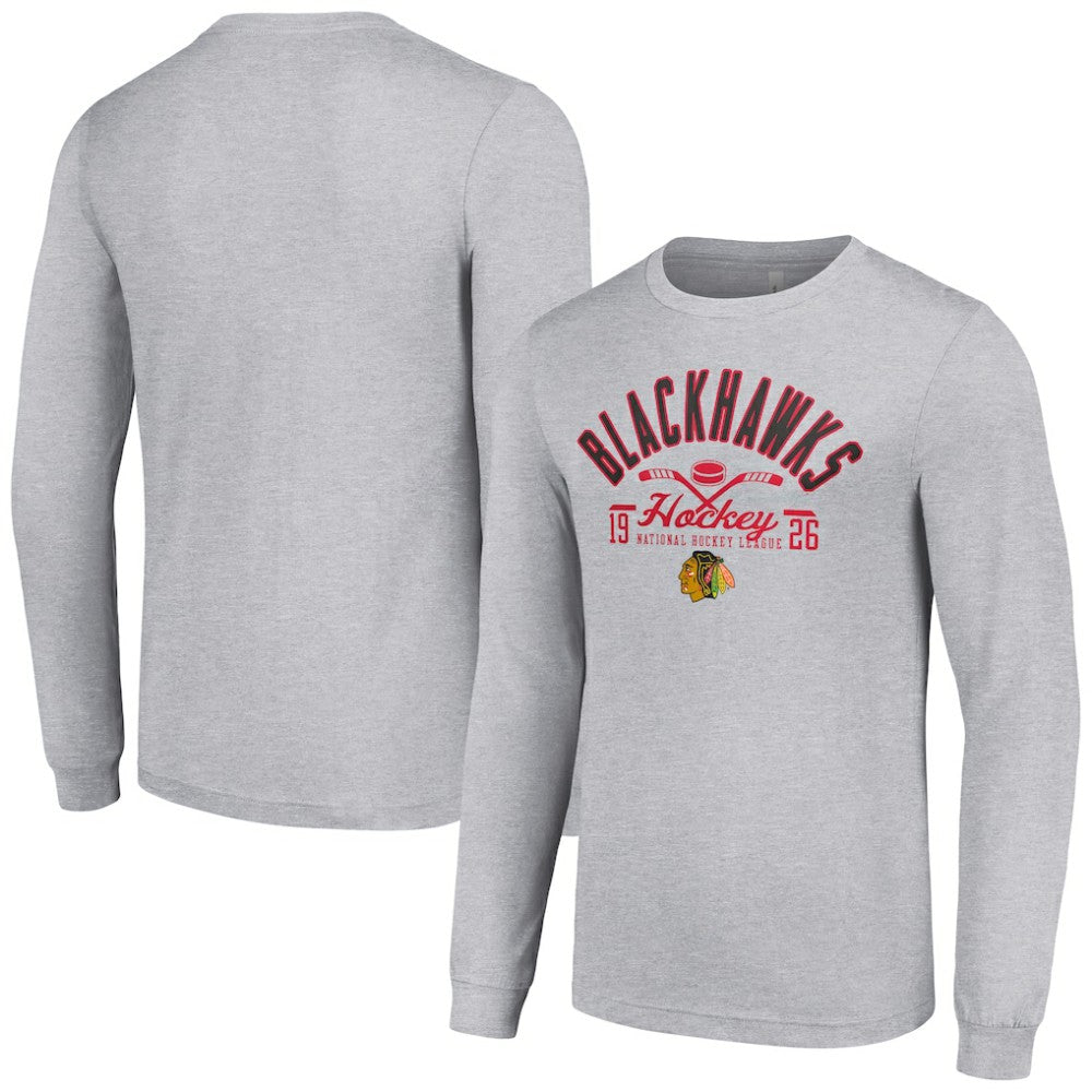 Chicago Blackhawks Starter Puck Long Sleeve T-Shirt - Heather Gray | US 200597924