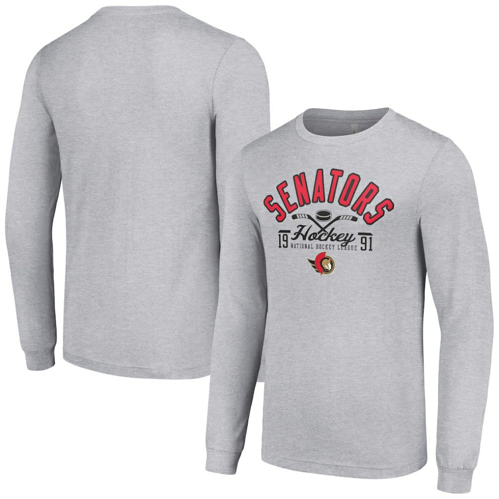 Ottawa Senators Starter Puck Long Sleeve T-Shirt - Heather Gray | US 200597950