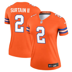 Patrick Surtain II Denver Broncos Women's Alternate Legend Player Performance Top - Mile High Collection 1977 Throwback Orange Tops