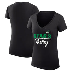 Dallas Stars G-III 4Her by Carl Banks Women's Super-Slim Fit Lightweight Graphic V-Neck T-Shirt - Black | US 200602637