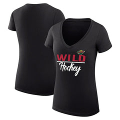 Minnesota Wild G-III 4Her by Carl Banks Women's Super-Slim Fit Lightweight Graphic V-Neck T-Shirt - Black | US 200602640