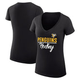 Pittsburgh Penguins G-III 4Her by Carl Banks Women's Super-Slim Fit Lightweight Graphic V-Neck T-Shirt - Black | US 200602645