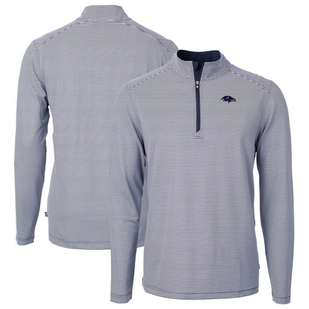 Baltimore Ravens Cutter & Buck Virtue Eco Pique Micro Stripe Recycled Quarter-Zip Pullover Top - Navy/White Pullover