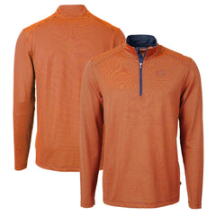 Chicago Bears Cutter & Buck Virtue Eco Pique Micro Stripe Recycled Quarter-Zip Pullover Top - Orange/Navy Pullover