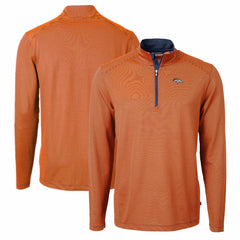 Denver Broncos Cutter & Buck Virtue Eco Pique Micro Stripe Recycled Quarter-Zip Pullover Top - Orange/Navy Pullover