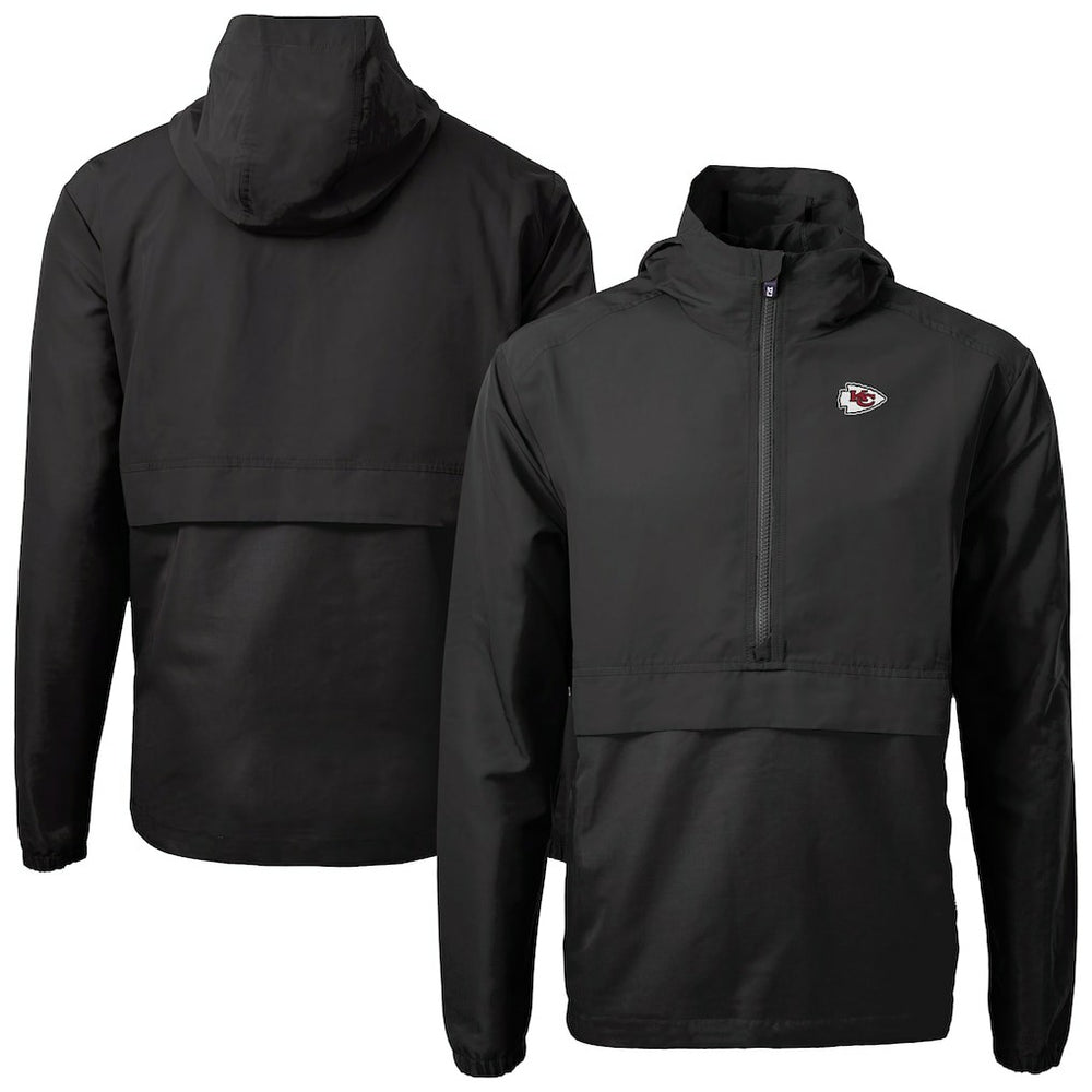 Kansas City Chiefs Cutter & Buck Charter Eco Recycled Anorak Half-Zip Jacket - Black Jackets