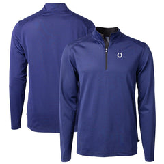 Indianapolis Colts Cutter & Buck Virtue Eco Pique Micro Stripe Recycled Quarter-Zip Pullover Top - Royal/Black Pullover