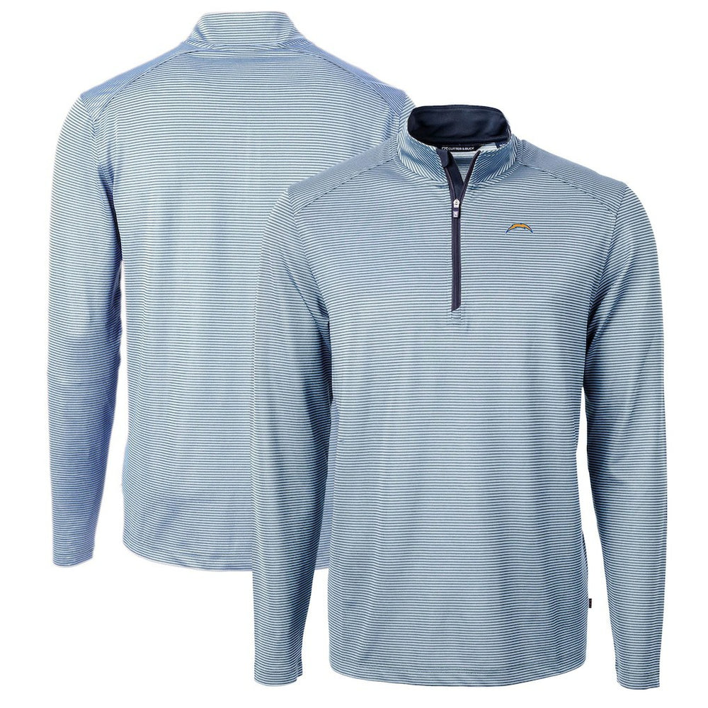 Los Angeles Chargers Cutter & Buck Virtue Eco Pique Micro Stripe Recycled Quarter-Zip Pullover Top - Powder Blue/Navy Pullover