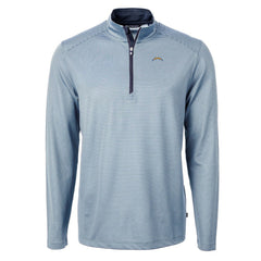 Los Angeles Chargers Cutter & Buck Virtue Eco Pique Micro Stripe Recycled Quarter-Zip Pullover Top - Powder Blue/Navy Pullover