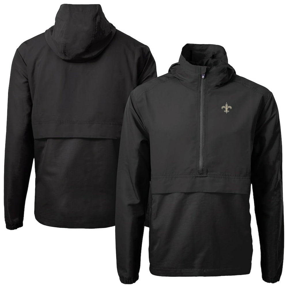 New Orleans Saints Cutter & Buck Charter Eco Recycled Anorak Half-Zip Jacket - Black Jackets