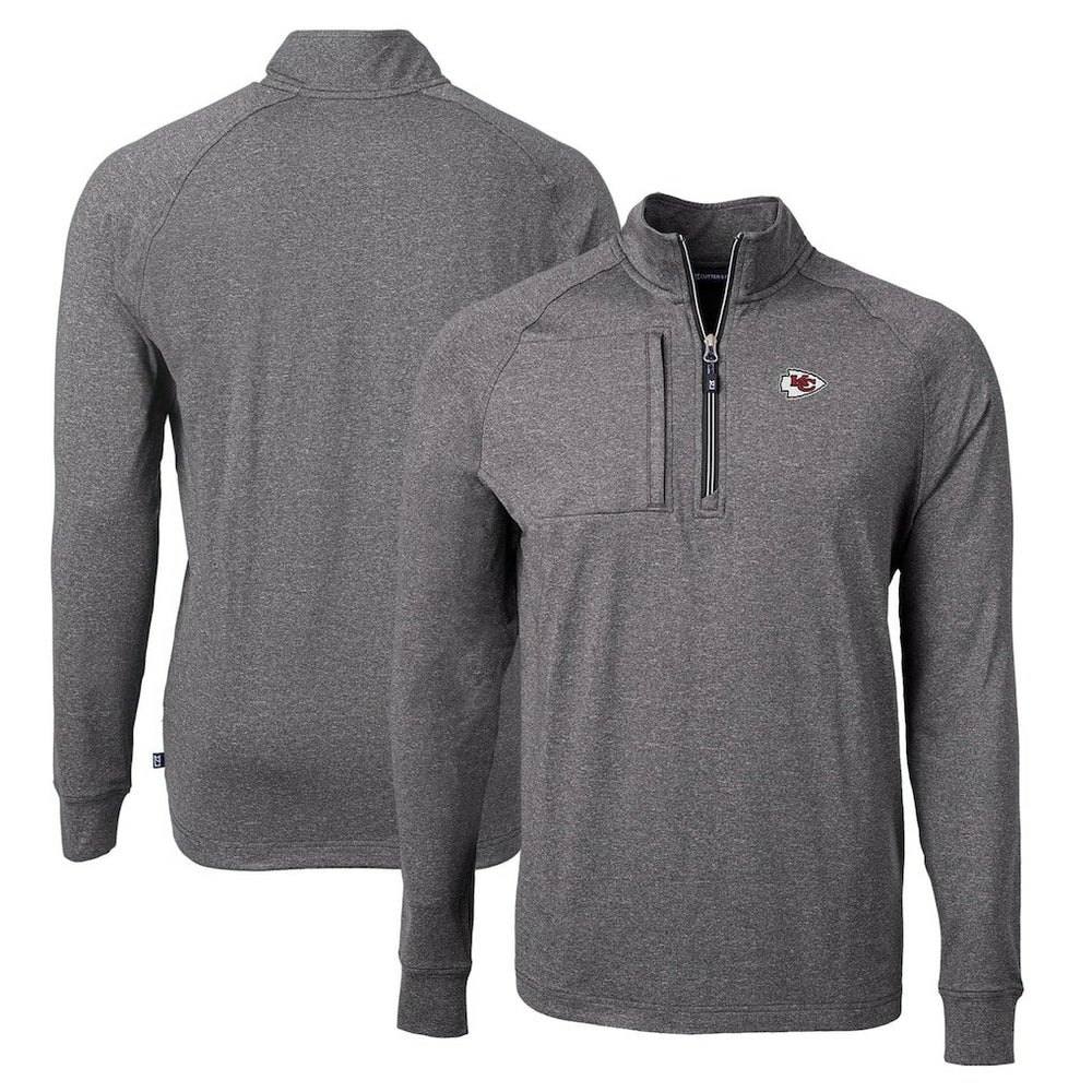 Kansas City Chiefs Cutter & Buck Adapt Eco Knit Quarter-Zip Pullover Top - Heather Black Pullover
