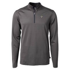 New Orleans Saints Cutter & Buck Virtue Eco Pique Micro Stripe Recycled Quarter-Zip Pullover Top - Black/Gray Pullover