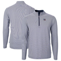 New York Giants Cutter & Buck Virtue Eco Pique Micro Stripe Recycled Quarter-Zip Pullover Top - Navy/White Pullover
