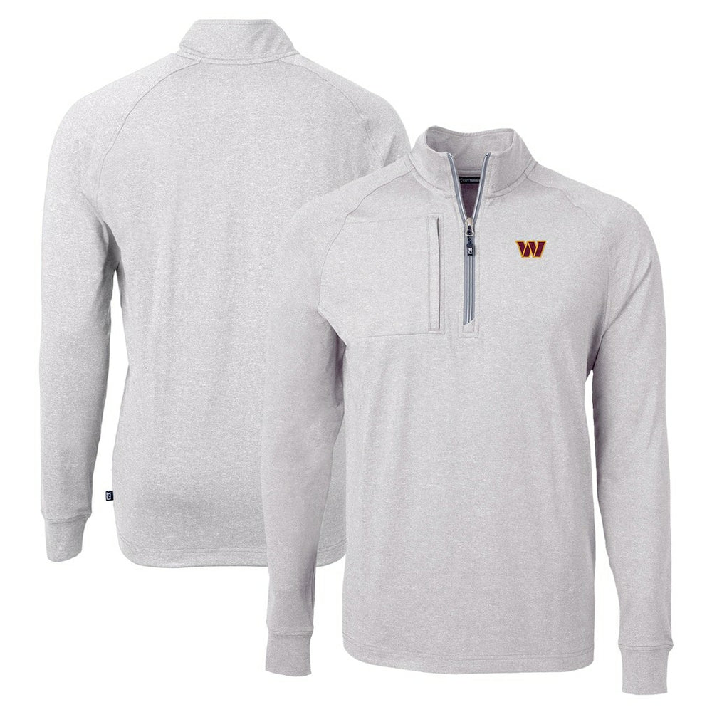 Washington Commanders Cutter & Buck Adapt Eco Knit Quarter-Zip Pullover Top - Heather Gray Pullover