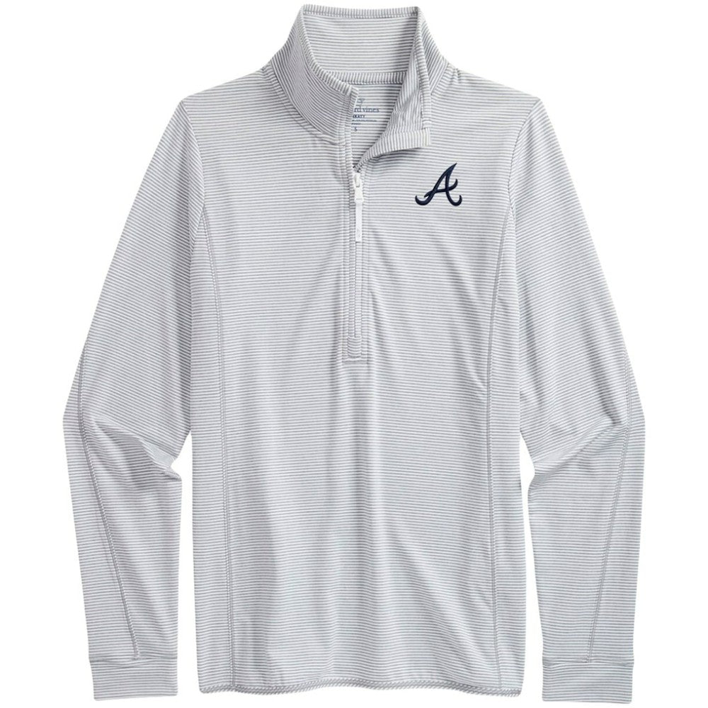 Atlanta Braves Vineyard Vines Women's Microstripe Sankaty Half-Zip Top - Heather Gray/White Tops