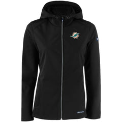Miami Dolphins Cutter & Buck Women's Evoke Eco Softshell Recycled Full-Zip Hooded Jacket - Black Jackets