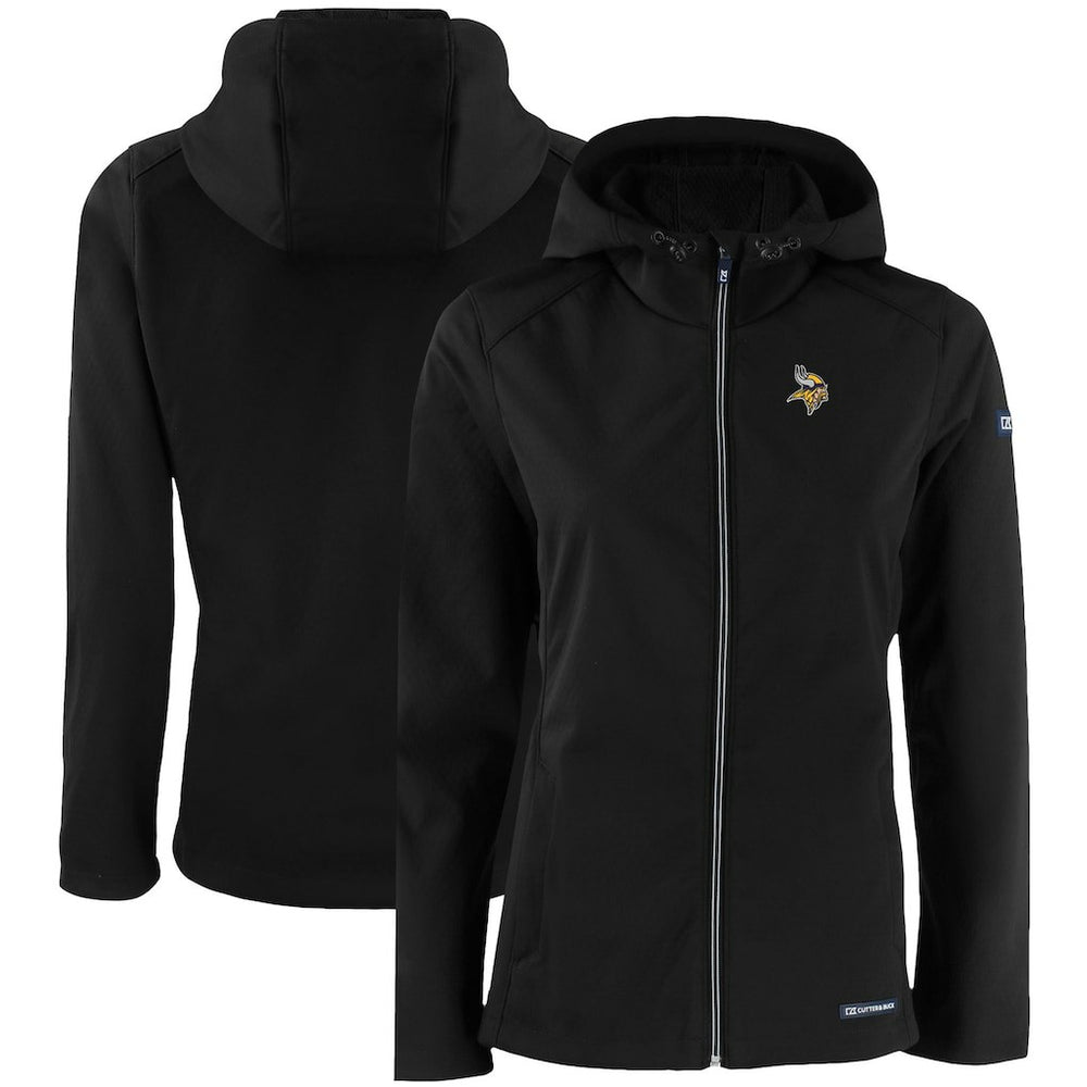 Minnesota Vikings Cutter & Buck Women's Evoke Eco Softshell Recycled Full-Zip Hooded Jacket - Black Jackets