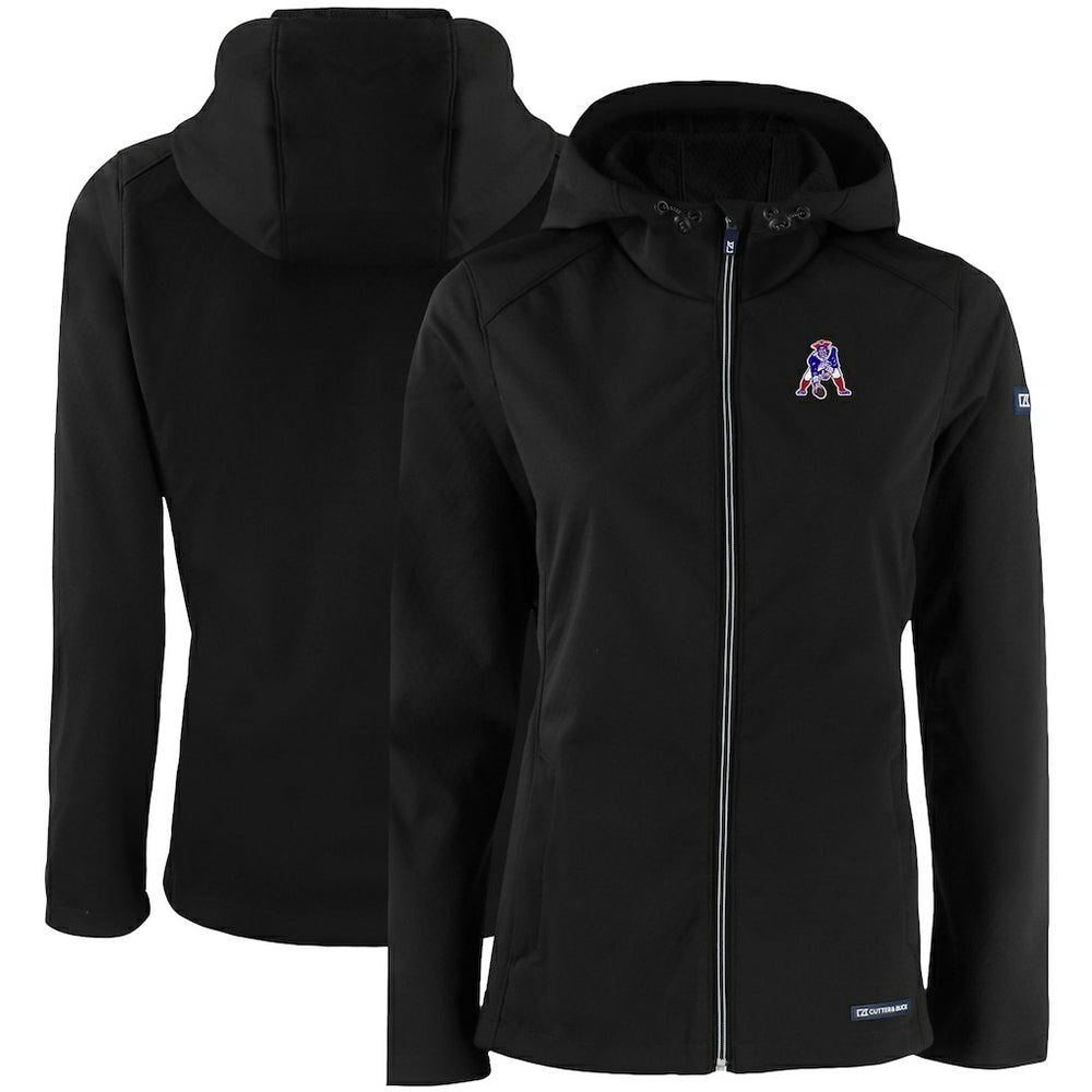 New England Patriots Cutter & Buck Women's Evoke Eco Softshell Recycled Full-Zip Hooded Jacket - Black Jackets