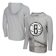 Brooklyn Nets Stadium Essentials Atrium Raglan Long Sleeve Hoodie T-Shirt Heather Gray