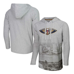 New Orleans Pelicans Stadium Essentials Atrium Raglan Long Sleeve Hoodie T-Shirt Heather Gray outlet