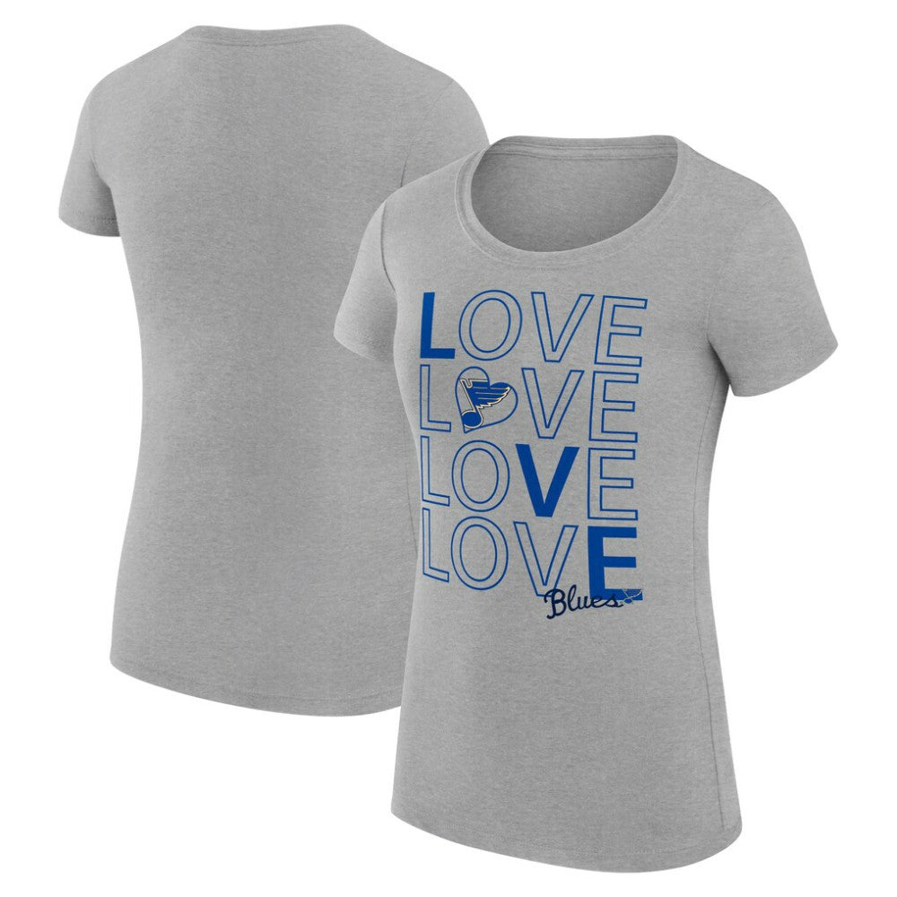 St. Louis Blues G-III 4Her by Carl Banks Women's Super-Slim Fit Lightweight Hockey Love T-Shirt - Heather Gray | US 200617540