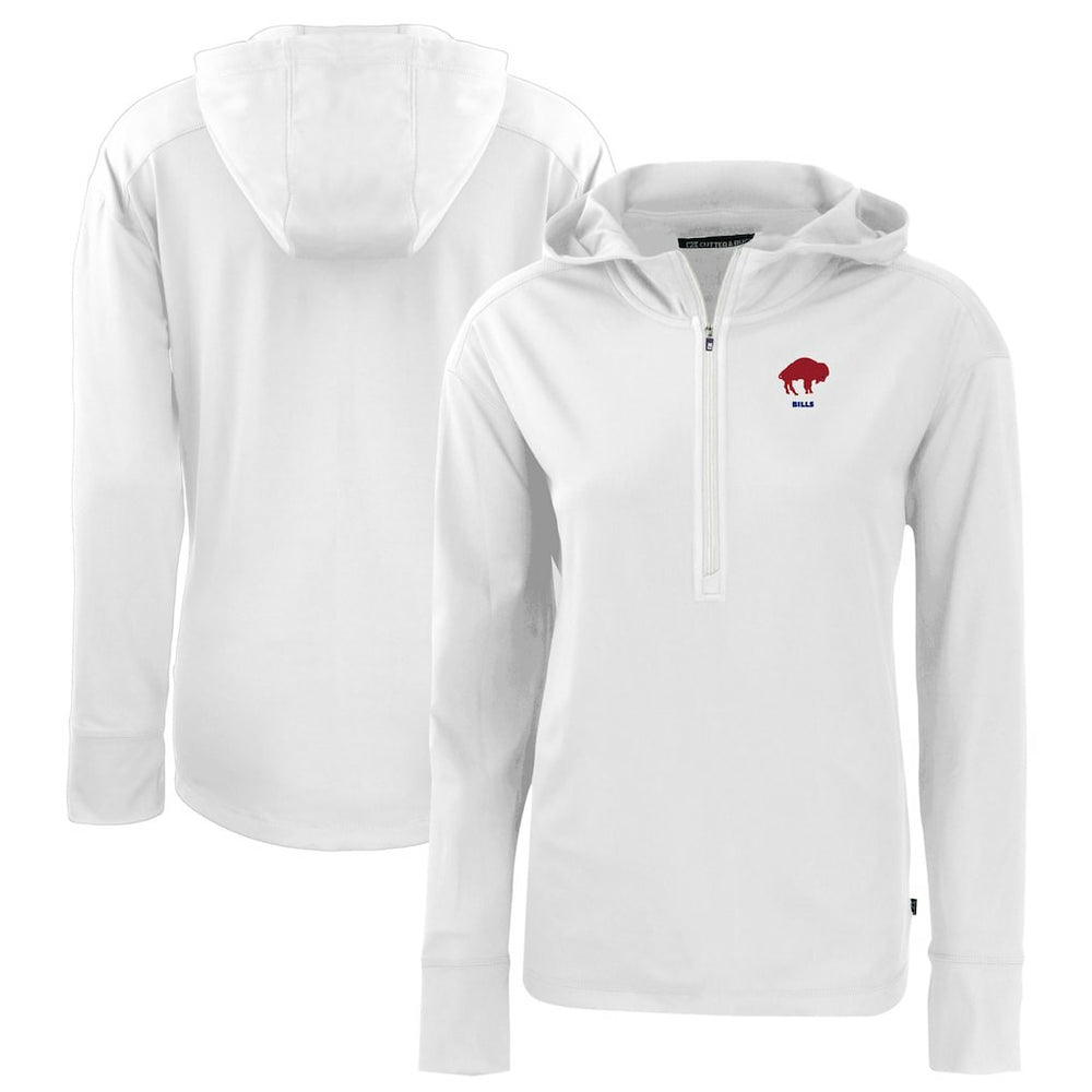 Buffalo Bills Cutter & Buck Women's Throwback Daybreak Eco Recycled Half-Zip Hoodie - White Hoodies